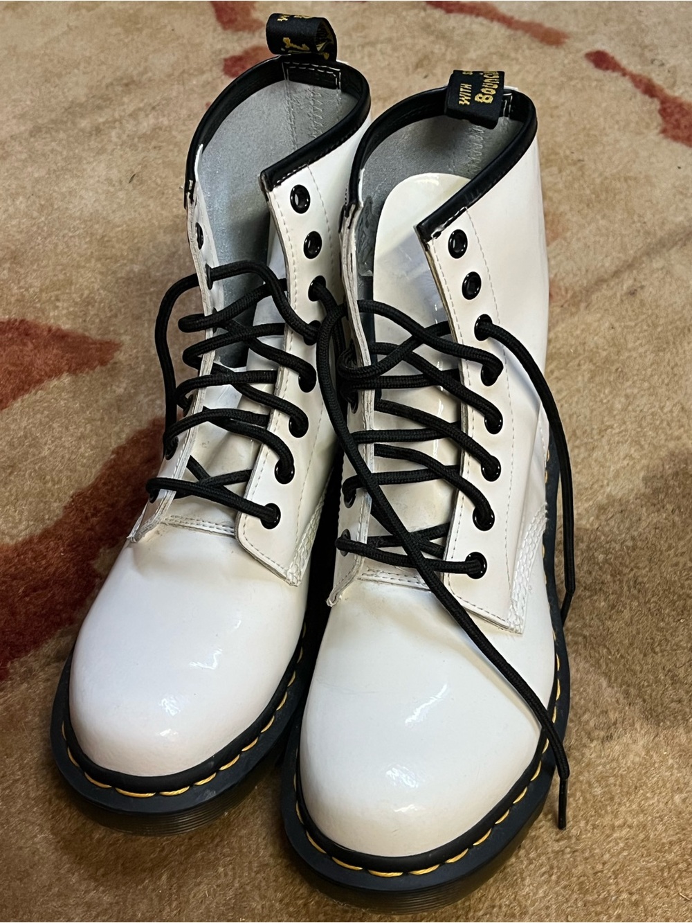 Like new Dr. Martens White Lace-Up Combat Boots with Black Trim